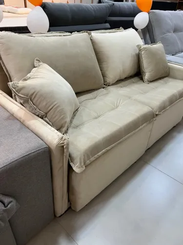 Sofá Cama Retrátil 1,60 Veludo Bege NOVO MOSTRUÁRIO