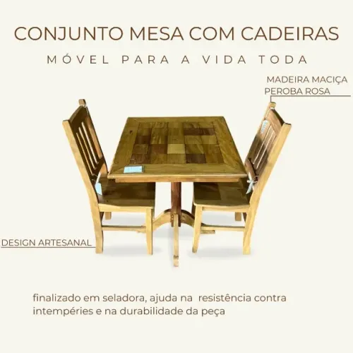 Conjunto mesa com 2 cadeiras madeira maciça peroba rosa