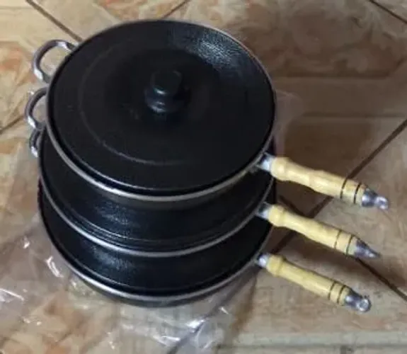 Kit kit 3 frigideira com tampa de alumínio craqueada