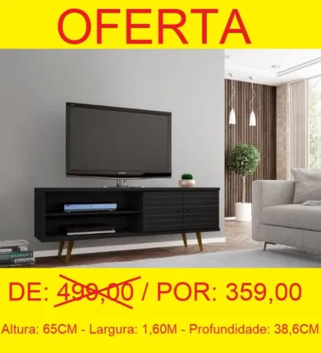 Rack duas portas com ampla prateleira seu design é perfeito para salas retrô