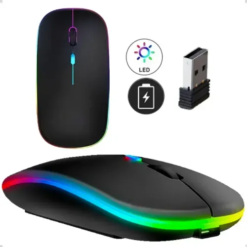 Mouse Sem Fio Recarregável Wireless Optico Led Rgb Ergonômico Sem Fio Para Pc Desktop
