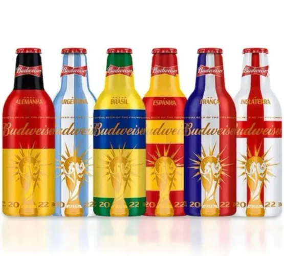 Budweiser Seleções 2022 Coleção Completa C/6 Garrafas Cheias - Copa do Mundo de Futebol