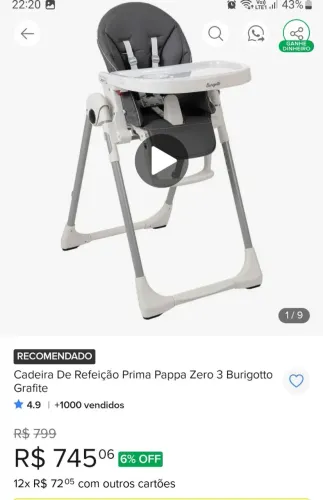 Cadeira refeição Prima pappa zero 3 Burigotto- grafite