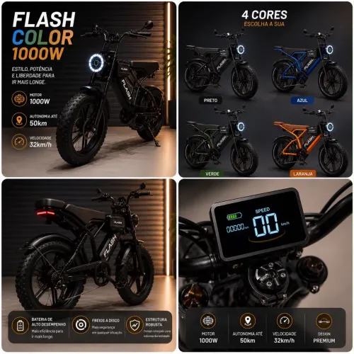 Bike Eletrica FLASH 1000W (2026) COLOR (ZERO KM - SOMOS LOJA)
