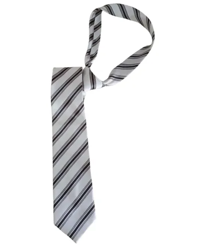 Gravata Social Branca Listrada com Nó Pronto - Renner