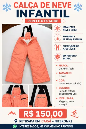 Calça infantil 8 anos de neve