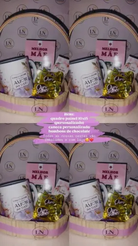 Mini cesta com caneca e quadro personalizados 