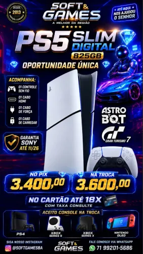 Ps5 Slim All digital aceito cartão com garantia loja física