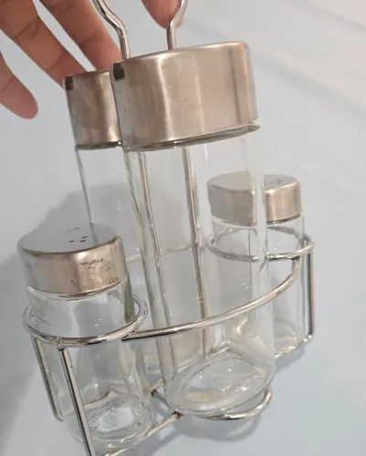 Galheteiro inox e vidro 