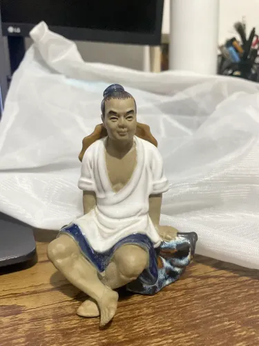 Estatueta Antiga Mudman Chinês - Sábio em Repouso Cerâmica Shiwan
