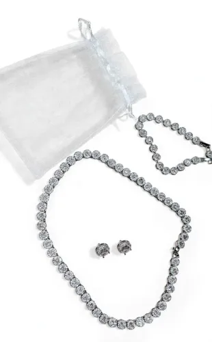 Conjunto Riviera NOVO - Choker + Pulseira + Brinco Zircônia - Nunca Usado