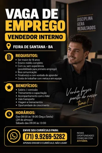 Vaga Vendedor Interno - Feira de Santana/BA