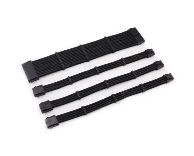 Kit 4 cabos extensão sleeved preto 24 Pin + 1 CPU + 2 PCIe