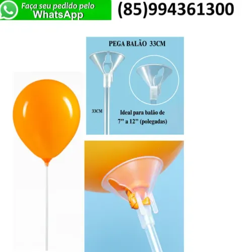 Kit 20 Suporte para Balão Palito para Globo Pega Haste Balão Transparente