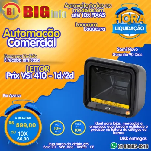 Leitor de Codigo de Barras Fixo Prix VSi 410 - 1d/2d - Em ate 10x Fixas
