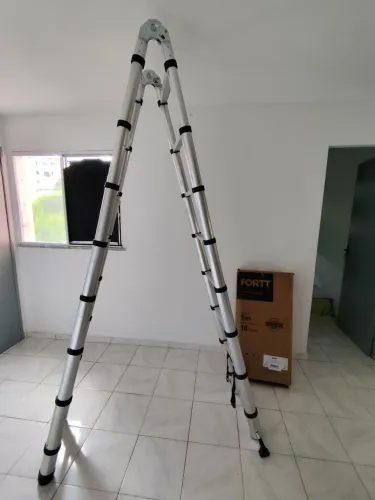 Escada telescopica dupla dobrável 5metros nova alumínio