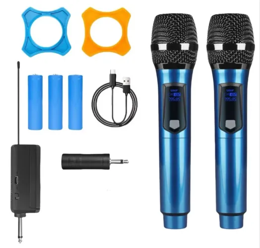 Kit com 2 Microfones Sem Fio Profissional UHF com LED e Receptor de Alta Qualidade