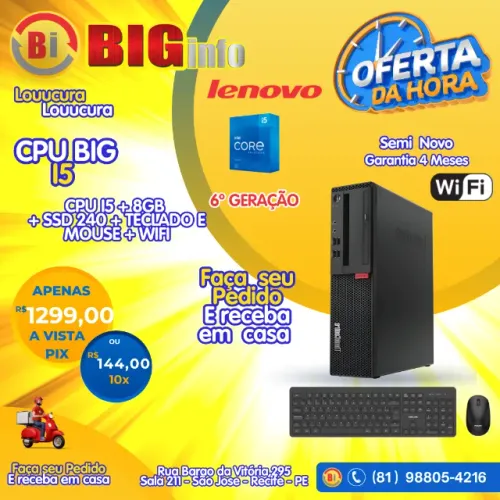 Computador CPU Lenovo M900 Core I5 6° Ger 8Gb Ram Ssd 240gb Win10 - Em ate 10x Fixas