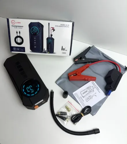 Calibrador compressor de pneus com auxiliar de partida
