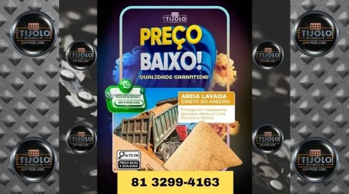 areia lavada pagamento na entrega
