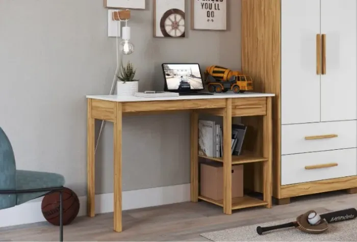 Mesa de Estudo com 1 Gaveta, 100% MDF - Peroba