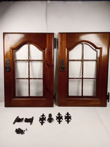 Conjunto de Portas para Cristaleira Antiga Vintage Anos 70/80 em Madeira e Ferro