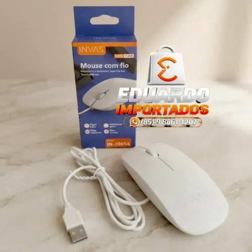 Mouse Branco com fio USB, INVAS IN-20054