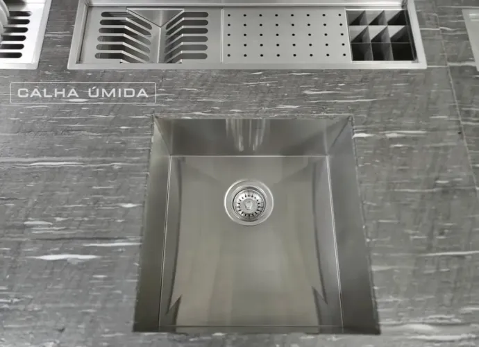 Cuba Inox Embutir Quadrada 54x44cm Escovada Calha Úmida