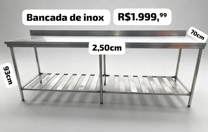 Bancada de inox com prateleira em baixo