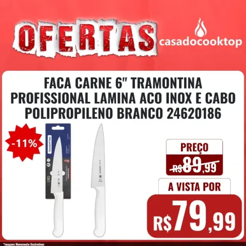 FACA CARNE 6" TRAMONTINA PROFISSIONAL LAMINA ACO INOX E CABO POLIPROPILENO BRANCO 24620186