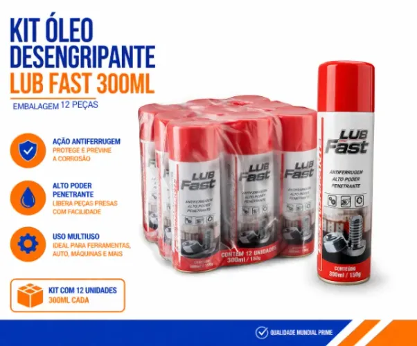 Kit Óleo Desengripante LUB FAST 300ml - Embalagem 12 Un. Mundial Prime