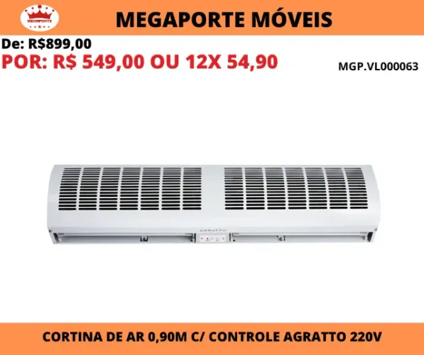 Cortina de Ar 0,90cm Agratto C/Controle 220V