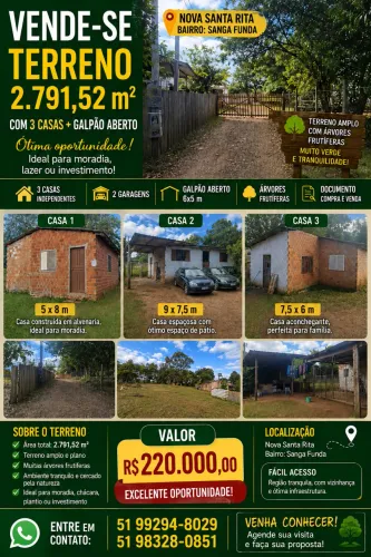Terreno com 3 casas á venda