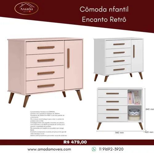 Cômoda infantil Encanto Retrô - à pronta entrega 