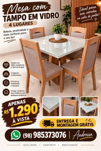 Linda mesa de jantar 4 lugares entrega e montagem grátis aproveite a oferta