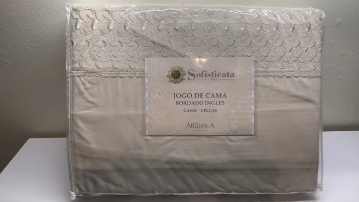 Jogo de Cama Casal Atlântica Sofisticata Pedra com Renda - Novo