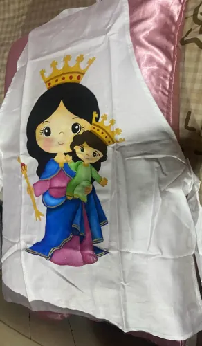 Avental de tecido Nossa Senhora Auxiliadora pintado a mão veste p/m