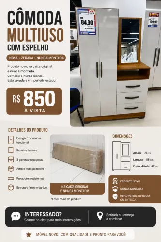 Cômoda Multiuso com Espelho - Nova, nunca montada!
