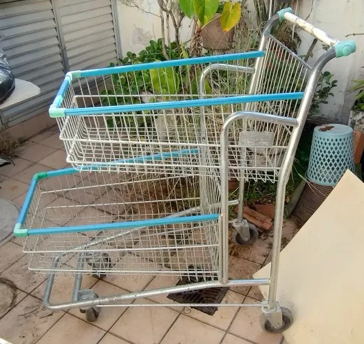 Carrinho de compras, duplos cestos. 