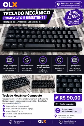 Vende-se teclado mecânico switch azul