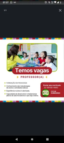 Vaga para Professora de Educação Infantil 