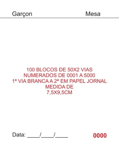 Blocos de comanda numerados