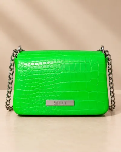 Bolsa Santa Lolla Verde Croco com Alça Removível