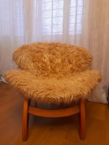 Poltrona  com detalhes  em  madeira