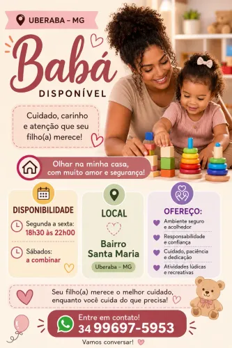 Ofereço serviços de babá noturna e aos finais de semana/ feriados .