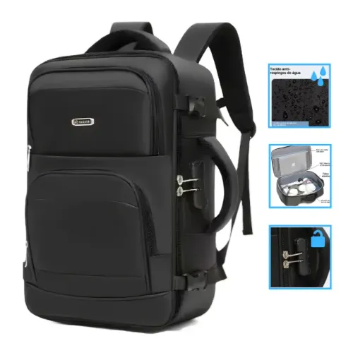 Mochila Grande Viagem Com Cadeado Mala Impermeavel Preta Nova