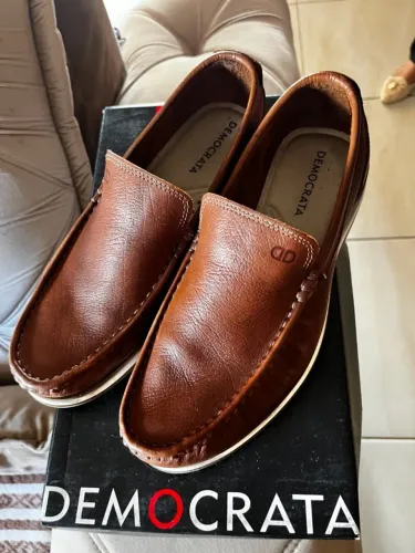 Mocassim Sapato Democrata Em Couro Marrom Claro