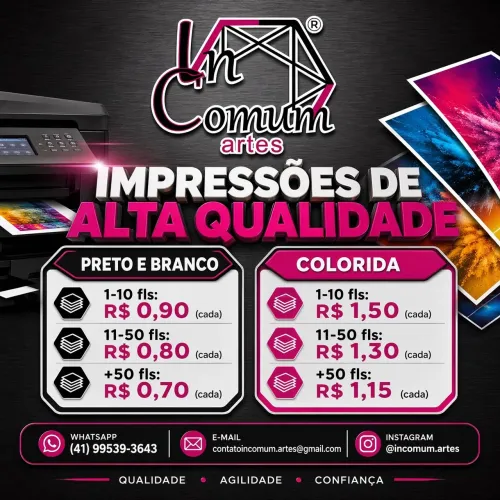 IMPRESSÕES - Folhas A4 Impressas P&B e Coloridas | Sulfite 75g