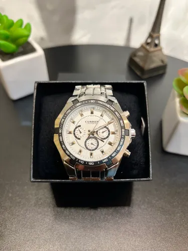 Relógio Curren Masculino Prata com Mostrador Branco