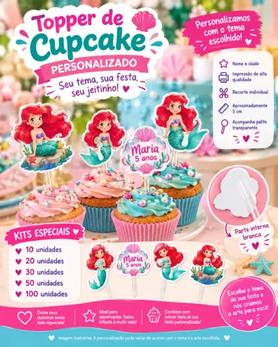 TOPPER DE CUPCAKE E DOCINHOS PERSONALIZADO 